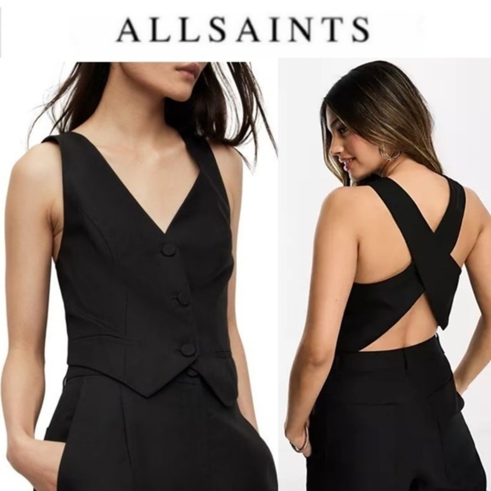 AllSaints Co-ord Petra Linen Waistcoat in Black sz US 4 NWT